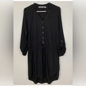 Michael Stars Black 3/4 Sleeve Button-Front Shirt Dress with Drawstring. Size L